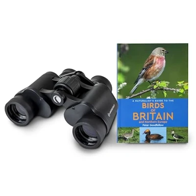Imagen de Celestron 73151 LandScout Kit inicial para aves de 7x35 mm resistente al agua Prismáticos agarre caucho, lente revestida, cristal óptico K9, con guía Gran Bretaña y norte Europa, negro