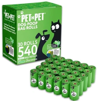 Imagen de PET N Bolsas para caca de perro, bolsa residuos 38% Plant Based 540 Unidades 30 Rolls excremento perros 9x13 pulgadas, sin perfume