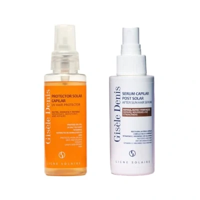 Imagen de GISÈLE DENIS Pack Capilar, Protector Solar Térmico Capilar 100 ml + Serum para el Pelo Postsolar ml, Tratamiento Pelo: Protege, Hidrata, Nutre y Repara,
