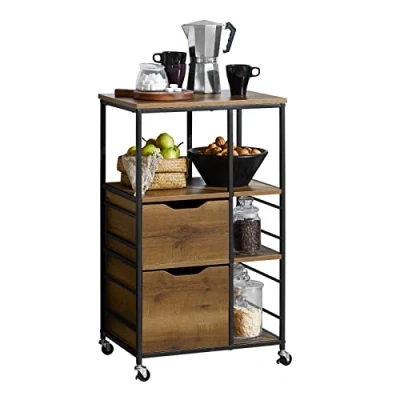 Imagen de SoBuy FKW111 PF Carrito de Servicio Camarera con Ruedas Multiusos Mueble para microondas 3 Cajones y Estantes 53 x 37 89 cm ES
