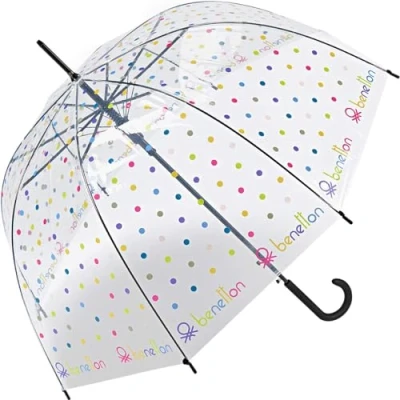 Imagen de Benetton Paraguas automático transparente, Signature Dot, 105 cm, Diseño de pantalla campana