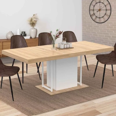 Imagen de IDMarket Mesa de comedor extensible rectangular UGO 6 10 personas, madera haya y blanco, 160 200 cm