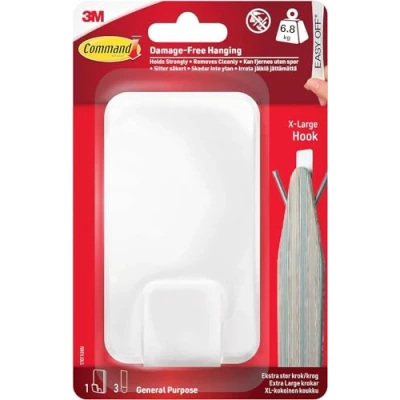 Imagen de Command Gancho Utilitario, Blanco, XL para Peso Pesado, 1 + 3 Tiras Adhesivas Interiores y Otros Artículos de Hasta 6,8kg, sin Clavos, Agujeros, Taladrar