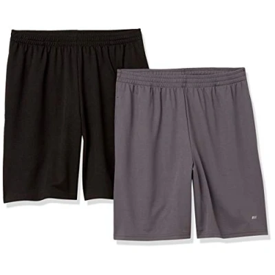 Imagen de Amazon Essentials Pantalón Corto Holgado, Ligero, Técnico y Deportivo (Disponible en Tallas Grandes Largos Especiales) Hombre, Pack de 2, Gris Oscuro/Negro, XL