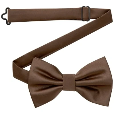 Imagen de DonDon pajarita para hombre hecha a mano con aspecto de seda 12 x 6 cm Marron oscuro