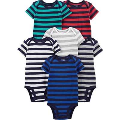 Imagen de Simple Joys by Carter&#039;s Short Sleeve Bodysuit Camisa, Gris/Azul Marino/Blanco/Multi Stripe, 0 Meses (Pack de 6) bebés niños