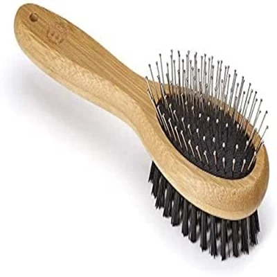 Imagen de Mikki Cepillo Combinado Hecho de Bambú para Eliminar el Pelo Durante la Muda Mediante un Masaje Corto y Medio., Perros Gatos, Acicalar Pelajes Desaliñados, Pequeño 70 g