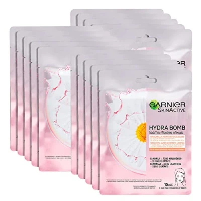 Imagen de Garnier SkinActive Máscara de tela Hydra Bomb manzanilla 3 paquetes 5 máscaras desechables