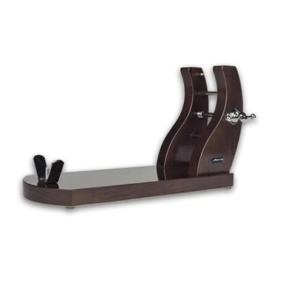 Imagen de Arcos Jamonero de Madera Pino Lacada. Soporte Jamón con Herrajes Metálicos. Base Corte Elegante. Sujeción para a Mano. 500 x 280 180 Mm. Color Caoba