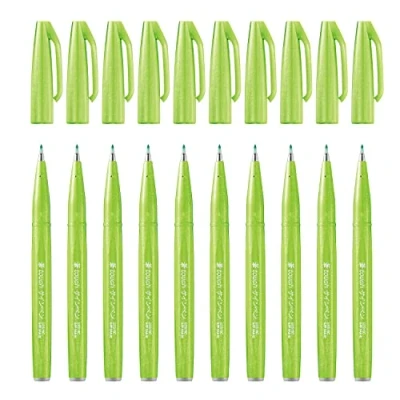 Imagen de Pentel SES15C 12 Bolígrafo de punta fibra tipo pincel, color verde claro Pack 10