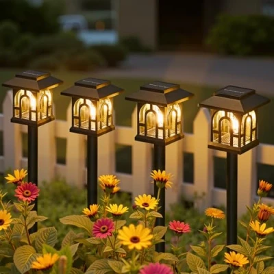 Imagen de NEEMO Lámparas solares para jardín exterior, 4 unidades, luces vintage exteriores con tungsteno blanco cálido, IP65 resistente al agua, de exteriores, terraza,