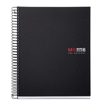 Imagen de Miquelrius Cuaderno A5 Notebook The Original, 6 franjas de colores, Cubierta polipropileno opaco, Tamaño 148 x 210 mm, 2 Taladros, 150 Hojas 70 g/m², Cuadrícula 5 Color Negro