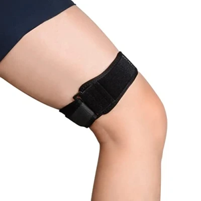 Imagen de supregear Rodilla Protector Cinta para Tendón, Soporte Ajustable de Envoltura Compresión Iliotibial, Rodilla, Muslo, Cadera y Síndrome ITB, Abrazadera Estabilizadora Osgood Schlatters, Negro
