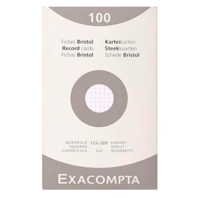 Imagen de Exacompta Ref. 13203E Caja de 12 cajas 100 enchufes Bristol cuadriculados 5x5 sin perforar Tamaño 125 x 200 mm Compatible con impresora inyección tinta, láser y fotocopiadora Color