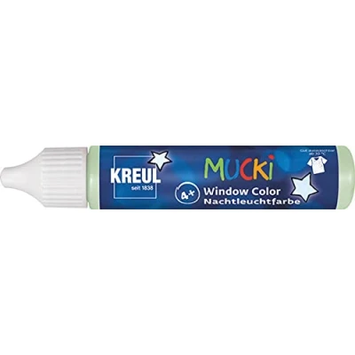 Imagen de KREUL 24436 Mucki Window Color, pintura que brilla en la oscuridad, rotulador de 29 ml, al agua para ventanas, sin parabenos, gluten, lactosa, vegana, fácil pintar, se borra
