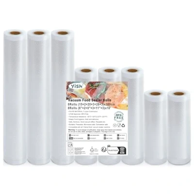 Imagen de YISH Bolsas Vacio Alimentos 8 Rollos：28/20/15/x300 cm Rollos Envasadora al Vacio, para y Sous Vide Cocina, Envasar 170µm