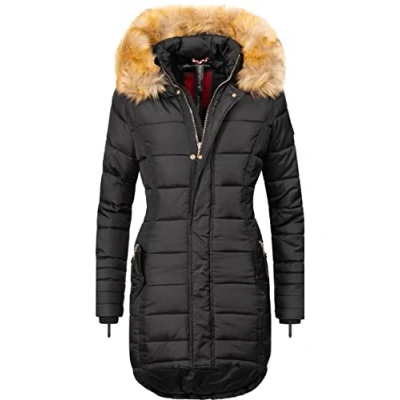 Imagen de Navahoo Papaya Abrigo Guateado extralargo de Invierno para Mujer con Capucha Pelo sintético Negro M