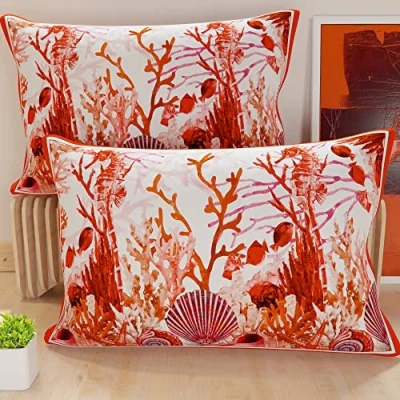 Imagen de PETTI Artigiani Italiani Par de Fundas cojín Microfibra 145 x 40 cm, para decoración Dormitorio, sofá, salón, Juego 2 cojín, Funda Almohada Coral Rojo, 100% Made in