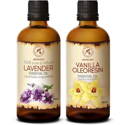 Imagen de Aceite Esencial Set de Lavanda &amp; Oleorresina Vainilla 2x100ml Lavandula Angustifolia Vanilla Planifolia 100% Puro y Natural Aceites Esenciales para Sauna Relajación Difusor Aromático