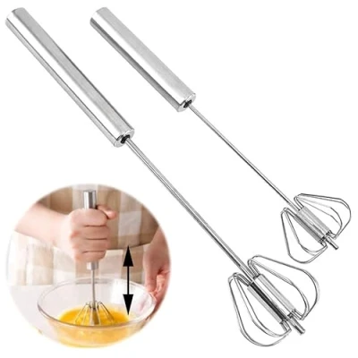 Imagen de 2 Piezas Batidores de Huevos, Batidor Manual Semiautomático Multifuncional, Acero Inoxidable, Leche, Varillas Cocina, Giratorio, para Mezclar, Batir, Espumar