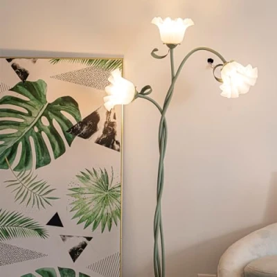 Imagen de Lampara De Pie Verde,Lampara Salon Hierro Ajustable Libremente A 360 E27,LáMpara Estilo Europeo 170 Cm Adecuada Para Sala Estar,Oficina,Dormitorio,Incluidas 3 Bombillas
