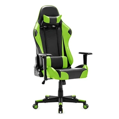 Imagen de Racing Silla Gamer, IntimaTe WM Heart Gaming de Ergonómica, con Reposacabeza Apoyo y Cojín Lumbar, Cuero Sintético PU, para Los Jugadores PC Gamer (Verde)