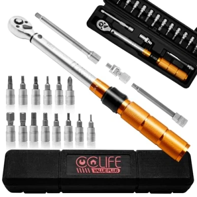 Imagen de CCLIFE Llave Dinamométrica 1/4&#039;&#039;, 1 25 Nm de Torque, Kit mantenimiento 19 piezas para bicicletas y motocicletas, con 1/4&#039;&#039; CRV Hex Torx Bits, Junta Universal, 100m Barra Extensión