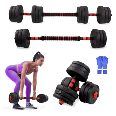 Imagen de Mobiclinic® Fitness, mancuernas ajustables, 2 en 1, ExtenFit, Peso de 20 kg, Incluye y barra extensión acolchada, Tuercas antideslizantes, Acero resistente, Gym casa