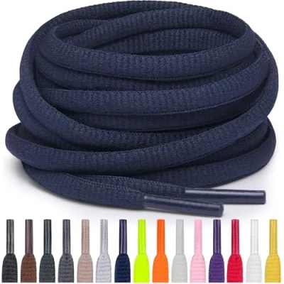 Imagen de Miscly Cordones Atléticos Ovalados Disponibles en Múltiples Longitudes y Colores (Azul Marino, 91 cm)