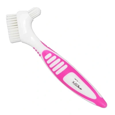 Imagen de Cepillo para prótesis dental, empuñaduras de goma, mango fácil sujeción, cabeza doble cerdas (rosa, talla única)