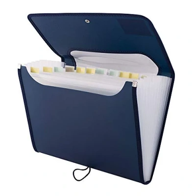Imagen de D.RECT 5590 Carpeta de archivos extensible A4 Acordeón Clasificadora documentos con 12 Compartimentos Acordeon color azul marino