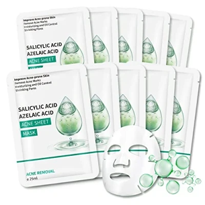 Imagen de KORAL Mascarilla Facial De Acido Salicilico (10 ud x 25ml) con Azelaico, Cuidado La Piel &amp; Hidratante Skincare Vegana, Fórmulas Coreanas ingredientes activos Unisex