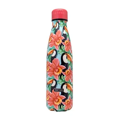 Imagen de Nerthus FIH 774 Botella Termo Doble Pared diseño Loros y Tucanes color Azul 500ml, Acero Inoxidable, Libre de BPA, 18/8, 500 ml