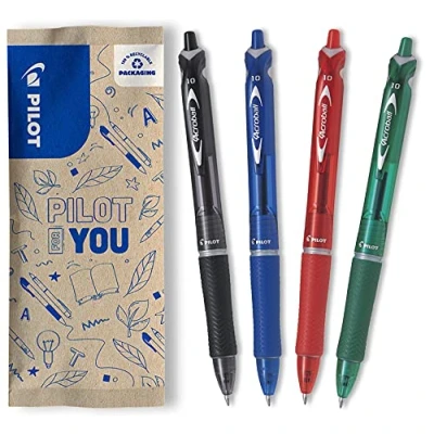 Imagen de Pilot FLW538967 Acroball Punta de bola retráctil, color negro, azul, rojo y verde (paquete 4)