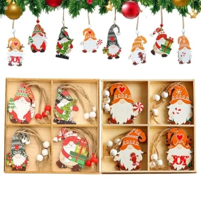 Imagen de Decoracion De Madera Navidad Arbol,24 Piezas Adornos para El Colgantes,Adornos Arbol Madera,Papá Noel Colgante Decoración Navideña Rojo con Cuerda