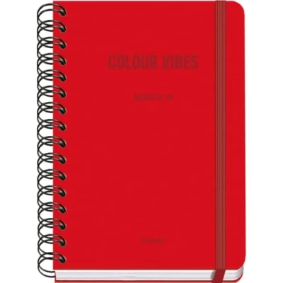 Imagen de Dohe Agenda Escolar 2025 2026 Semana Vista, Tamaño A5 (15x21 cm), Español e Inglés, Cierre de Espiral Doble y Goma, Tapa Dura, 4 Páginas Pegatinas COLOUR VIBES Rojo