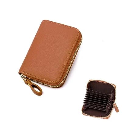 Imagen de ZMREN Titular de Tarjeta Credito, RFID Bloqueo Carteras, Fundas para Tarjetas crédito, Crédito Tarjetero con Cremallera Marrón