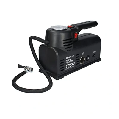 Imagen de Ferrestock FSKCOM003 Mini Compresor para Coche, DC 12V y 220 V con Manómetro de Presión Incorporado