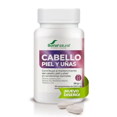Imagen de Soria Natural Cabello, Piel y Uñas Combinación de Vitaminas, Minerales Aminoácidos Ayuda a Fortalecer las Fibras Capilares Apoya la Salud 30 comprimidos 1200mg