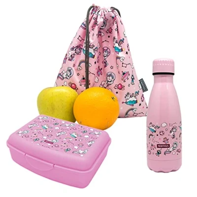 Imagen de NERTHUS FIH 1023 SET Botella Doble Pared Acero Inox + Lunchbox Mochila Unicornios