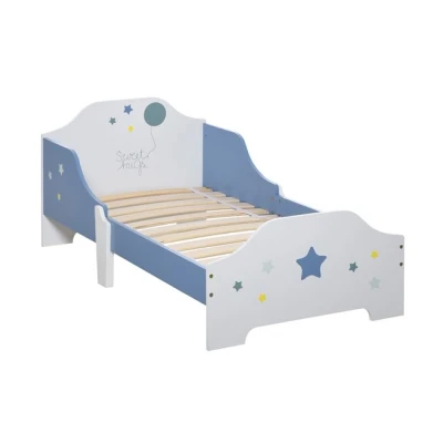 Imagen de HOMCOM Cama para Niños de +3 Años 143x74x59 cm Infantil Madera con Estampado Estrellas Carga 50 kg Dormitorio Azul y Blanco