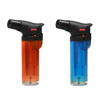 Imagen de HIBRON Soplete de Cocina, Profesional Antorcha Butano Encendedor Mechero, Recargable Mini Culinario, con Bloqueo Seguridad &amp; Llama Ajustable para barbacóa Crema Cámping (Gas precargado), Pack x2