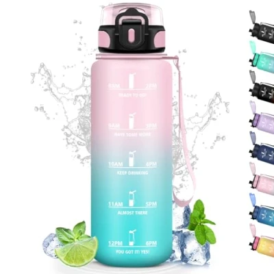 Imagen de Botella Agua, Agua 1.5 litros con Filtro, Gimnasio Marca de Tiempo, Reutilizable a Prueba Fugas, Grande, para Gimnasio, Bicicleta, Yoga