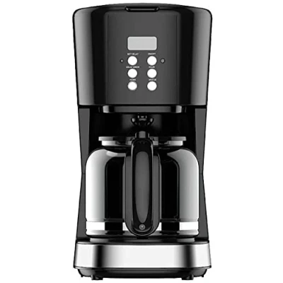 Imagen de SOGO Cafetera de Goteo Programable antigoteo Máquina Cafe con Jarra cristal, 12 Tazas 1,5 Litros, Negro, Sin BPA, 900W (SS 5670)