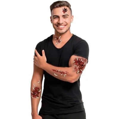 Imagen de Fiestas GUIRCA Tatuaje de Heridas con Gusanos (30x13 cm) Maquillaje y FX para Halloween, Carnaval Disfraces Zombies Vampiros