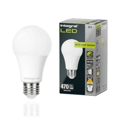 Imagen de Integral LED 2PK GLS E27 bombilla sensor crepuscular mate no regulable Blanco cálido 2700K, 470lm, 4.8W (40W equivalente) Eficiente e ideal para exterior, porche, garaje, jardín, patio