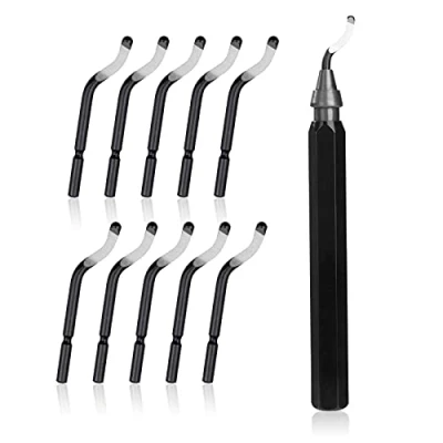 Imagen de QIMEI SHOP Desbarbador Herramienta de Desbarbado Manual con 10 Cuchillas Repuesto Mango Aleación Aluminio para Impresoras 3D Cobre Plástico 11 Piezas
