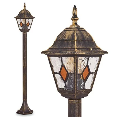 Imagen de lámpara de exterior Antibes, candelabro aspecto antiguo, aluminio fundido en marrón/oro con cristales transparentes, luz camino 110 cm, E27, jardín retro/vintage IP44, sin bombilla(s)