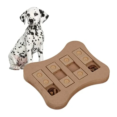 Imagen de Relaxdays Juguete Inteligencia Perro Forma Hueso, Juego Olfativo Mascota para Esconder Golosinas, DM, 4x23cm, Natural, Tablero de Fibras, 2,5 x 24,5 20 cm