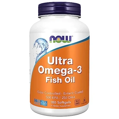 Imagen de Now Foods, Ultra Omega 3, 500 EPA / 250 DHA, 180 Cápsulas blandas, Probado en Laboratorio, Aceite de Pescado, Sin Gluten, No GMO